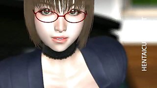 3D hentai girl in glasses slurp cum