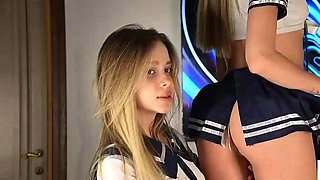 Redhead College teen lesbian munches on a blondes muff