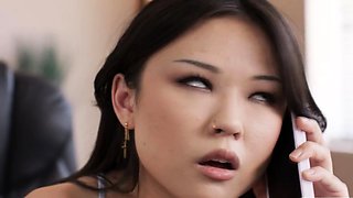 Teen Asian gets fucked by horny TS girlfriend while working