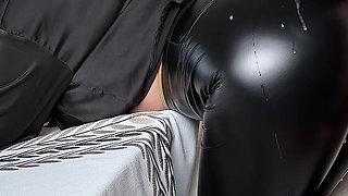 Fucking in Leather Leggings on a Table - Cum on Big Ass