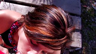 Ass fucking in college uniform in the garden