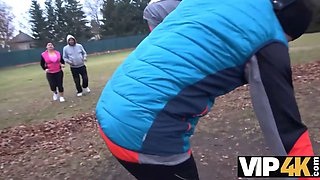 Vip4k. woman with curvaceous body actively moves pelvis being screwed