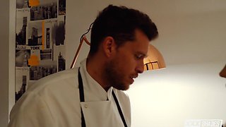Angel Rush Sizzles in Fiery Kitchen Threesome Passion