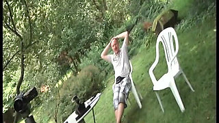Horny Blonde Gets Double Teamed Hard Outdoors