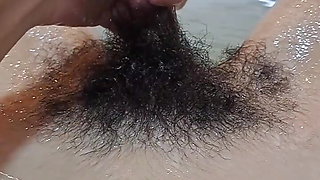 Hairy Girl Washing Her Big Bush