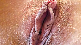 Extreme Close-Up Of My Hairy Blonde Pussy And Clit