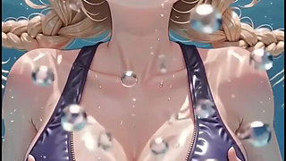 Cute Blonde Relaxing in and Around the Pool in a Swimsuit Anime