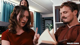 Crazy College GFs in Mixed Dorm - Study Hall Seduction with Monster Tits Blonde Angie Faith Seduces Roommate