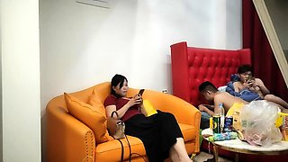 Cute amateur asian web cam girl playing with her toy