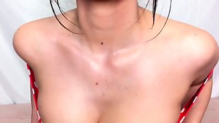 Busty curly brunette with big boobs fucks on couch