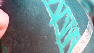 Femdom Catplay Dominatrix Playing with Tattooed Cosplayer with Butt Plug