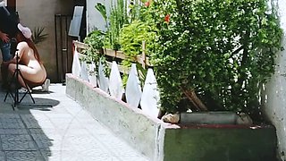 naked girl has sex with a stranger outdoors in public