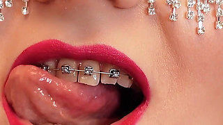 ASMR: beautiful yawning Santa girl wearing nitrile medical nurse gloves