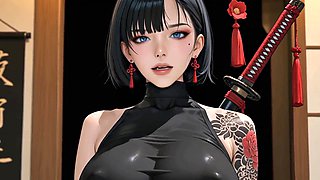 Obsidian Samurai Babe with Katana in Steamy Hentai Display