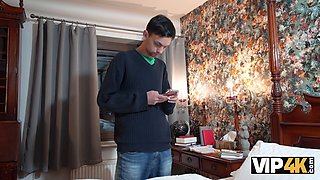 Watch as a hot cougar dominates her obedient friend in lingerie & stockings