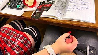 HIGH SCHOOLGIRL COMPILATION - Handjob again in MATH Class Under the Table and even a bit of Blowjob and Footjob. At HIGH School.