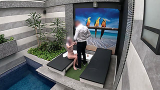 I undress in front of the hotel waiter, he agrees to eat my tight pussy and I give him a blowjob until he cums in my mouth