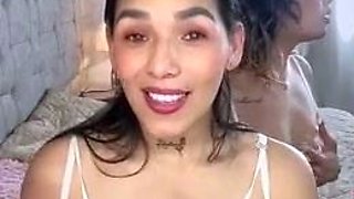 Hot brunette amateur MILF rides hubbys cock