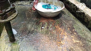 The Hot Desi Bhabhi Is Washing Clothes.