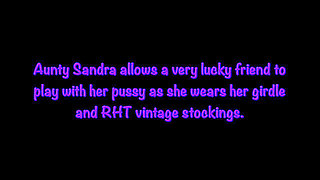 Vgq1 Aunty Sandra in White Girdle, Rht Stockings and Sheer Dress