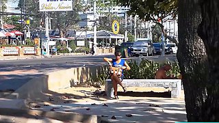 Big natural tits Thai teen beach pick up