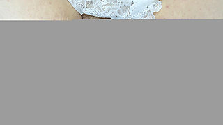 White Lace Stockings & Gloves Masturbation Orgasm - Riding Huge Dildo Orgasm