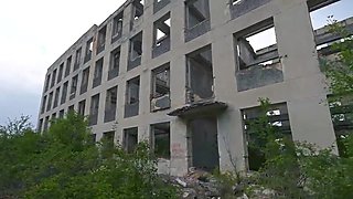 Tiny Russian brunette does not mind cucking her man in public