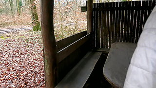 Slapping her tits red in the hiking hut