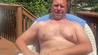 Catch Stepdaddy Outside Jerking His Cock Imbibe Smoking Busting His Nut