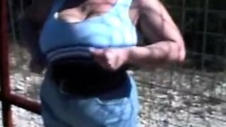 Busty curly brunette with big boobs fucks on couch