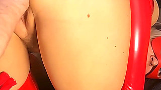 Crazywifeslut Extremely Double Fisted in Red Latex Suit