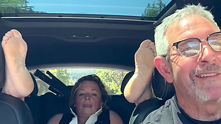 Wife Rubs Out Multiple Orgasms, Road Trip, Back Seat, Teasing Her Man