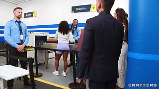The Flight Attendant with Anal Plug Fucks Airport Security at Control Point with Angela White and Vince Karter