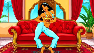Princess Jasmine enjoys sexual pleasure. She picked up the magic lamp and began rubbing it with her pussy
