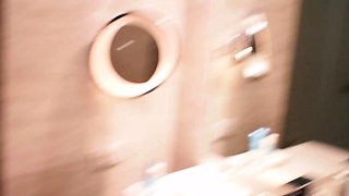 Kinky blonde with shaved copher gives blowjob in POV