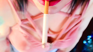 A Cute Goth, Tina Snua Smoking A Cigarette In Close Up With Lots OF Dangling - OMI OME Drifting