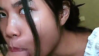 Pretty 18 Year Old Asian Girlfriend Fucked Hard by a Big White Dick and Take a Big Load on Her Face