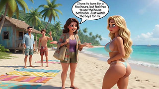 Married Blonde's Beach Tease Becomes Wild House Game with Husband and Young Men (ai Generated)