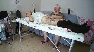 Stepmother-in-law Sucks And Jerks Off My Dick On The Massage Table And Swallows Cum