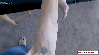 Fisting my hot blonde MILF stepmom on a massage table