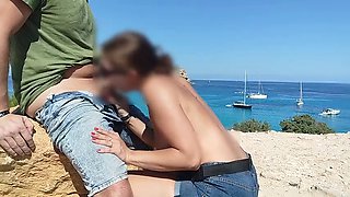 On vacation in Ibiza I give a blowjob in public to my stepfather while my mother is on the beach