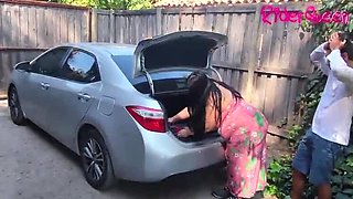 Cougar Stepmom Fucks Young Guy in Car Outdoors