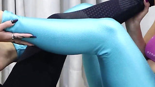Blonde and Redhead Foot Worship in Yoga Pants!