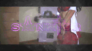 Sporty brunette masturbates in college uniform