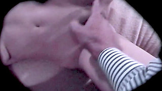Shaved Slut Gets Cum Tits