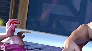Blazing Boundaries 15 - Miranda & Lara Double Tease Mike's Cock in the Hot Tub