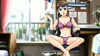 Hot hentai babe in purple lingeria smoking and teasing a
