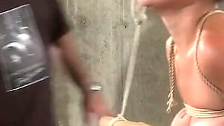 Hogtied Asian mature gets tits and pussy punished hard