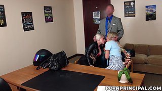 Lust craze principal fucks two exciting milfs