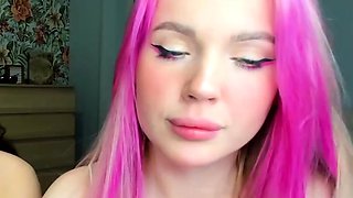 Pink labia close up of naive brunette